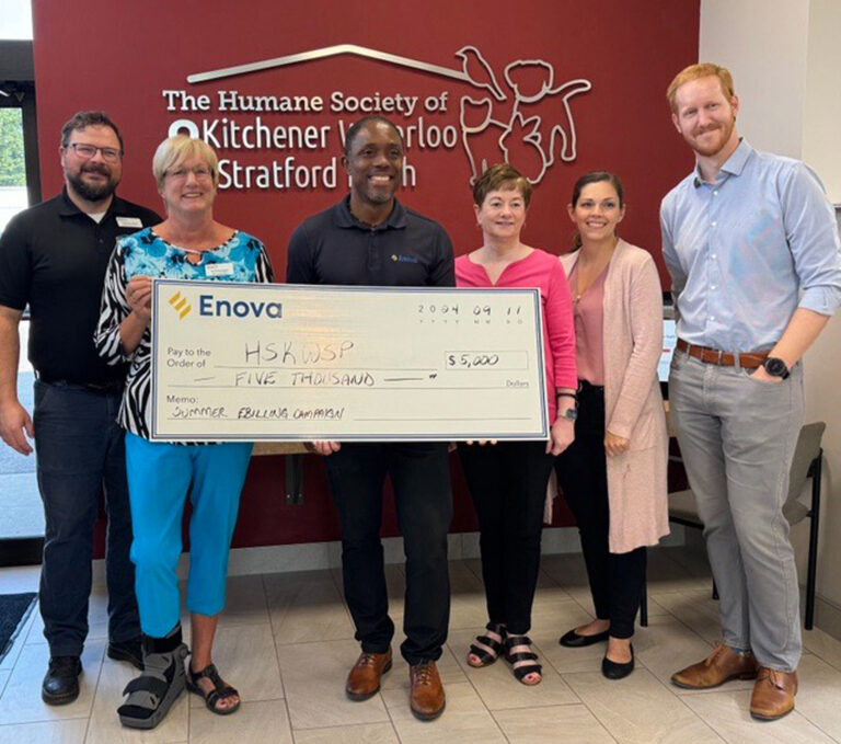 Enova Power Corp. donates $5,000 to The Humane Society