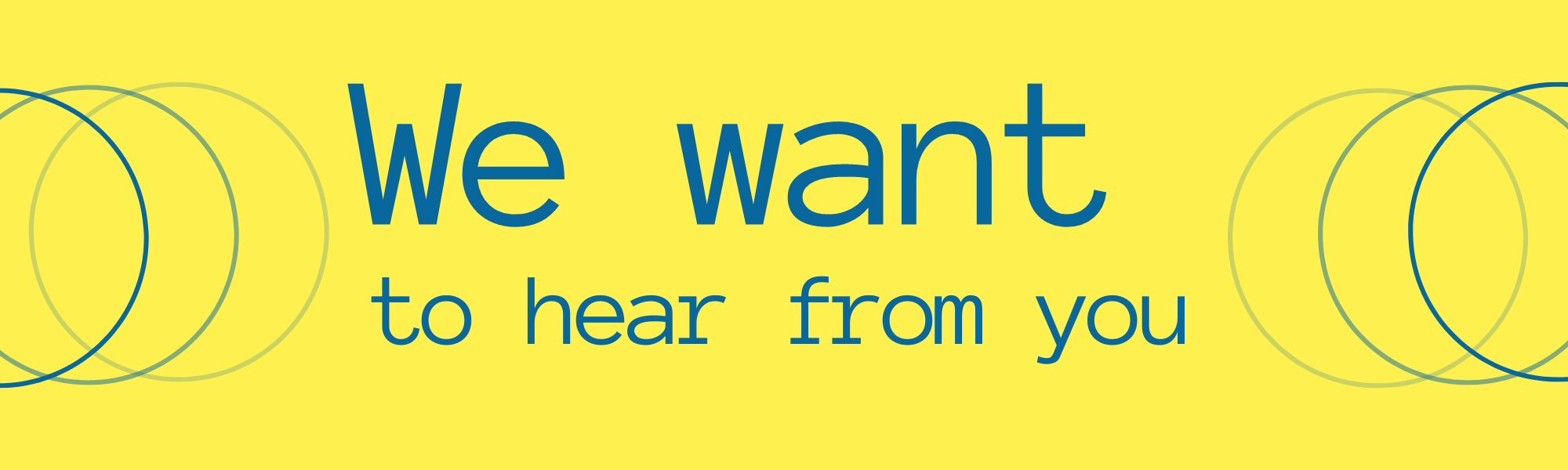 A decorative yellow banner asking for feedback